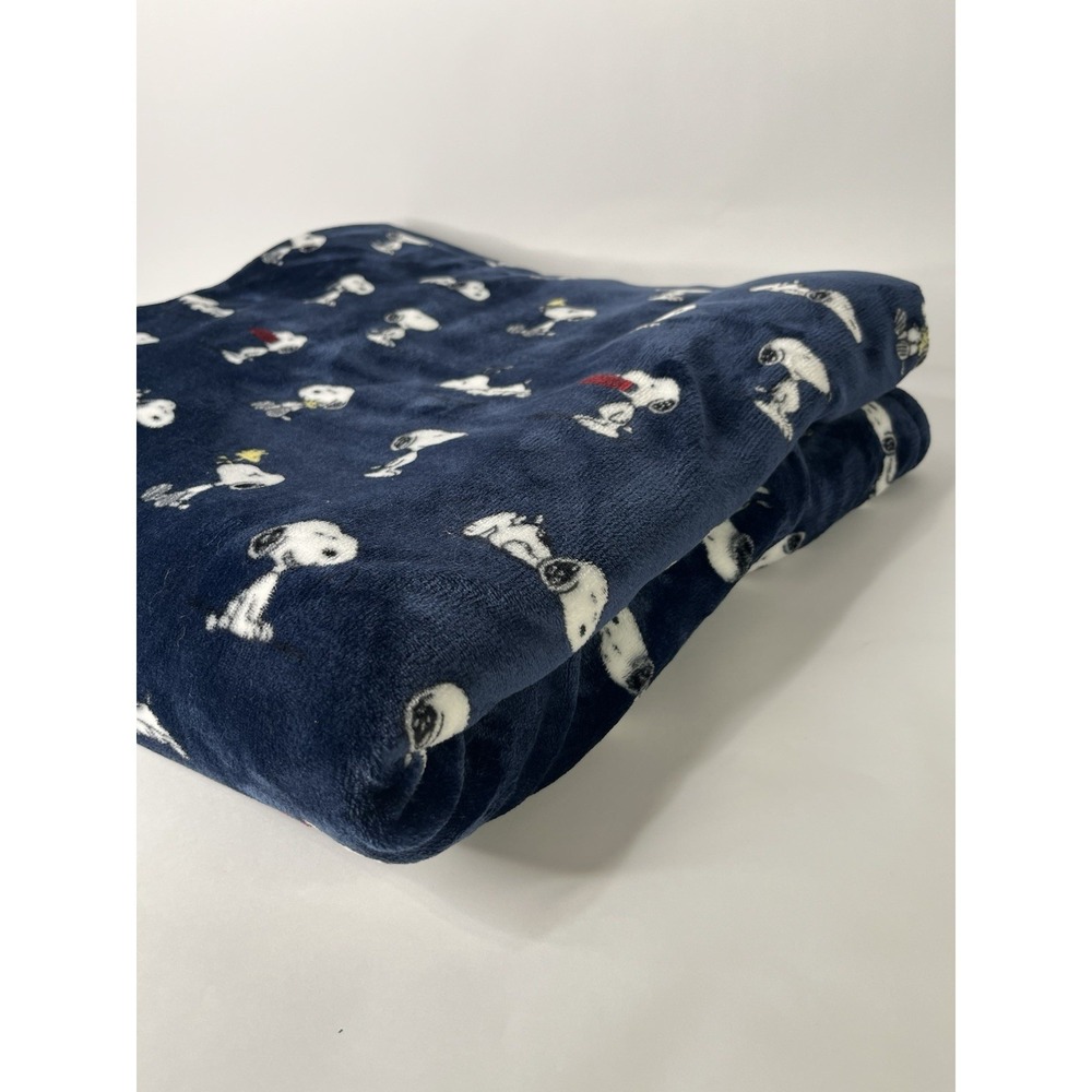 Peanuts Gang Snoopy & Woodstock Best Pals Velvet Soft Plush Navy Bed Blanket